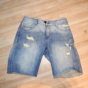Rivet De Cru Men's 36W Thomas 5 Pkt Cut Short Medium Wash Distressed Denim Jeans